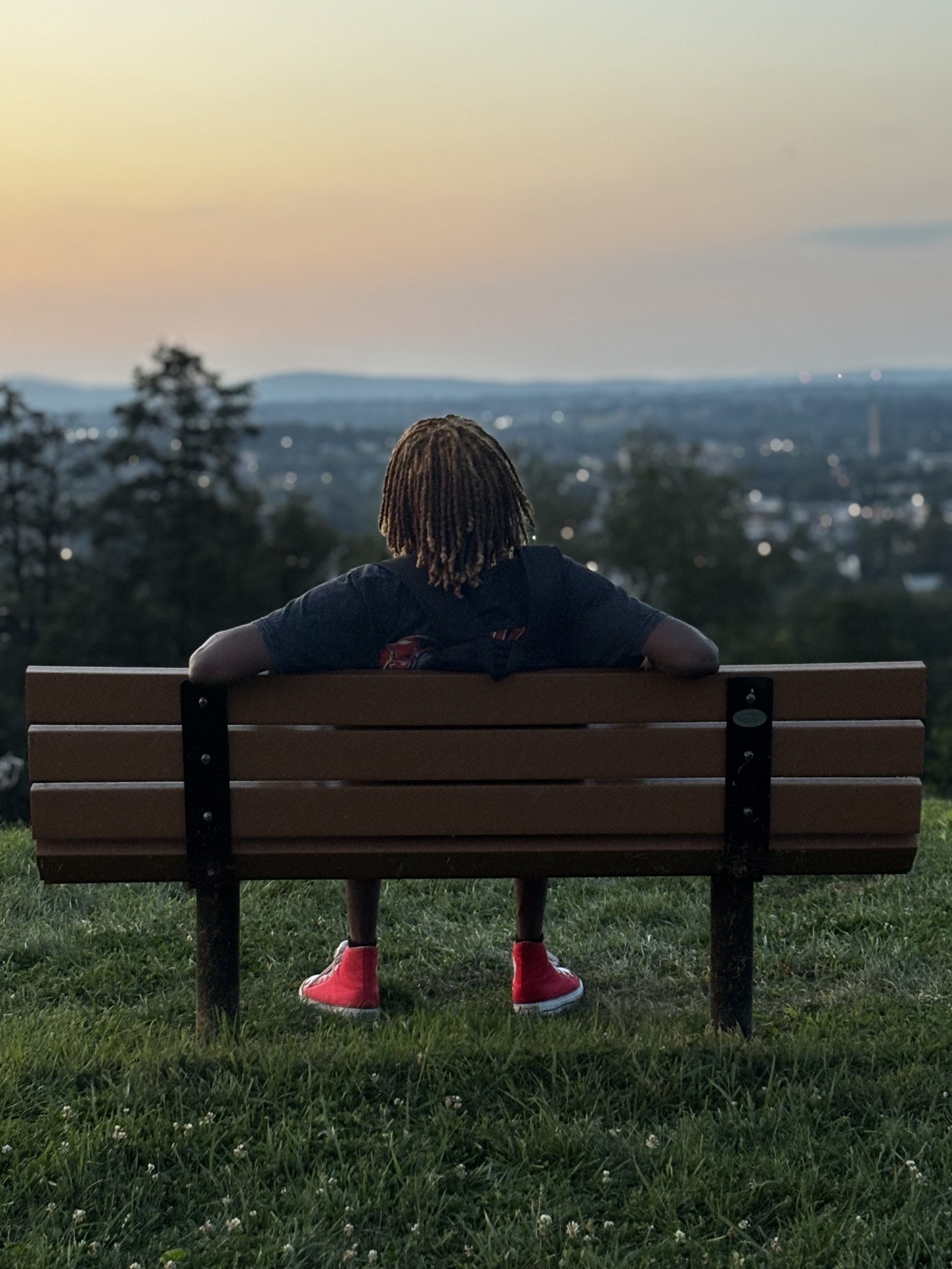  Calm sunset bench in the hills